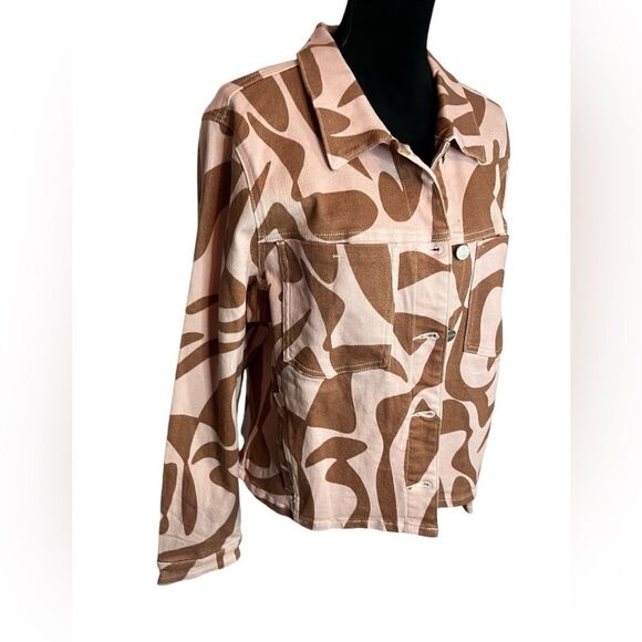 NWT ANTHROPOLOGIE SANCTUARY BABY PINK/BROWN TROPICAL GIRLY DENIM JACKET SIZE XL - Picture 9 of 13